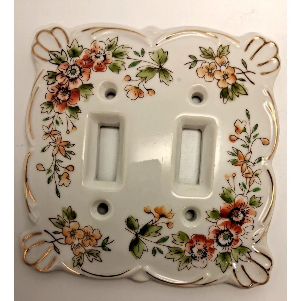 2 Vintage Japan Porcelain Kelvin's Floral Double Light Switch